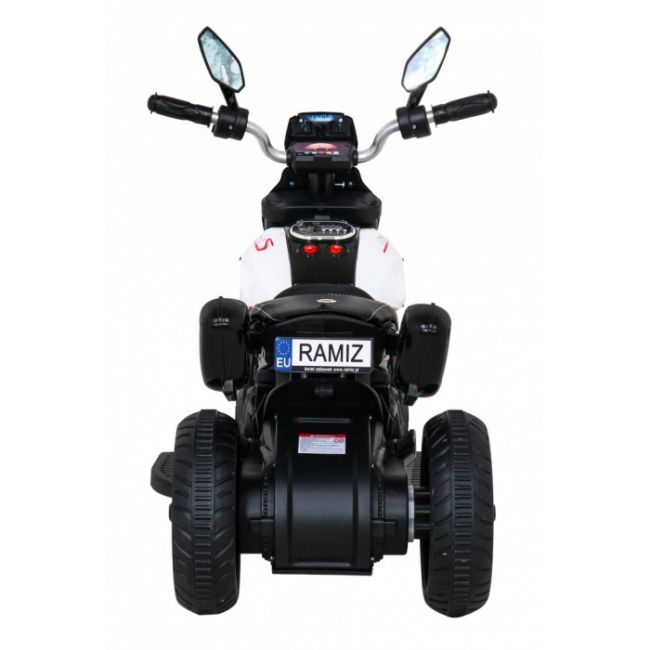 Motocicleta electrica fast tourist, roti din plastic, scaun tapitat, 83x35x63 cm, putere 18w - alb edeedipa.blj818.bia