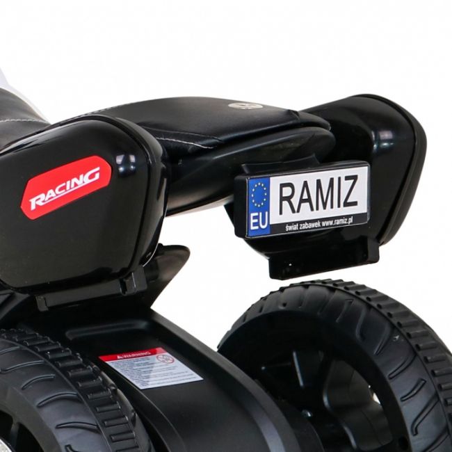 Motocicleta electrica fast tourist, roti din plastic, scaun tapitat, 83x35x63 cm, putere 18w - alb edeedipa.blj818.bia