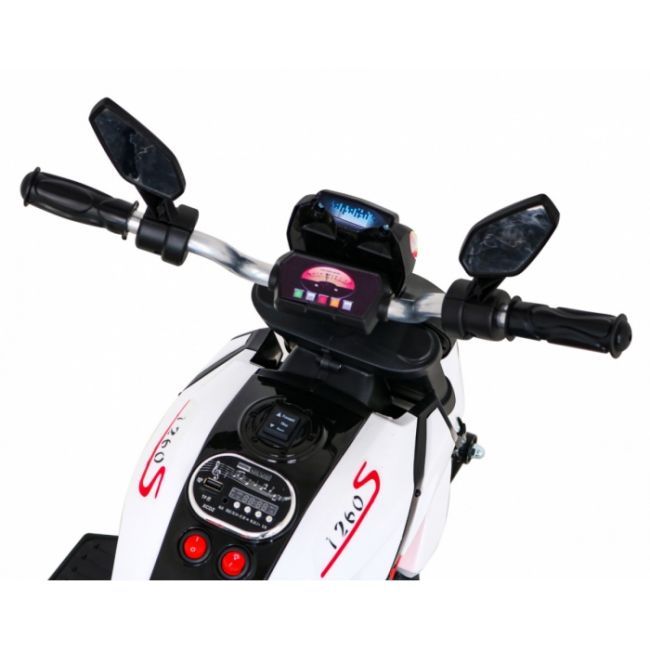 Motocicleta electrica fast tourist, roti din plastic, scaun tapitat, 83x35x63 cm, putere 18w - alb edeedipa.blj818.bia