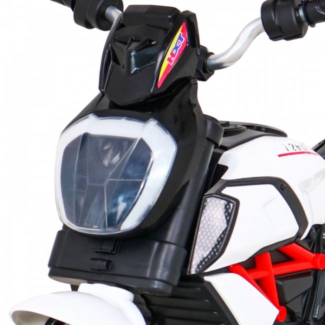 Motocicleta electrica fast tourist, roti din plastic, scaun tapitat, 83x35x63 cm, putere 18w - alb edeedipa.blj818.bia