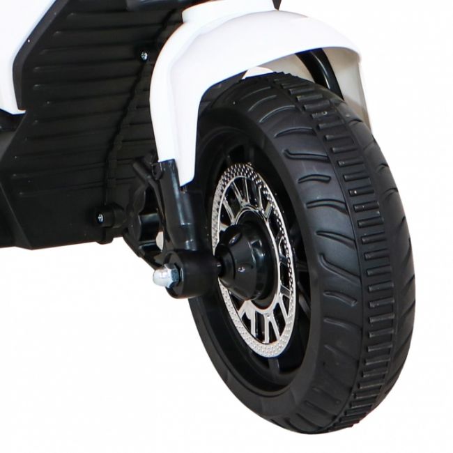 Motocicleta electrica fast tourist, roti din plastic, scaun tapitat, 83x35x63 cm, putere 18w - alb edeedipa.blj818.bia