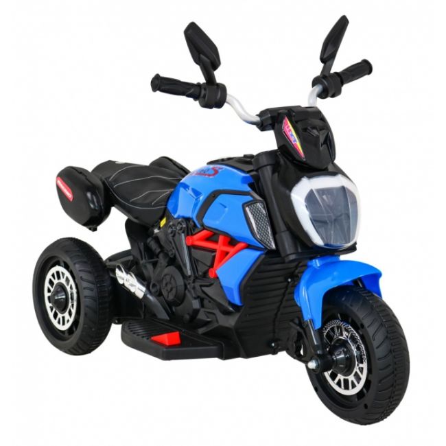 Motocicleta electrica fast tourist, roti din plastic, scaun tapitat, 83x35x63 cm, putere 18w - albastru edeedipa.blj818.nie