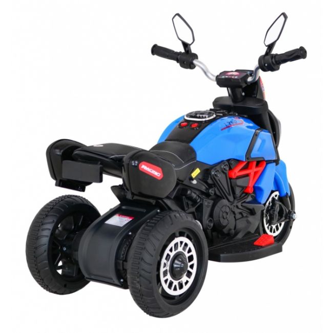 Motocicleta electrica fast tourist, roti din plastic, scaun tapitat, 83x35x63 cm, putere 18w - albastru edeedipa.blj818.nie