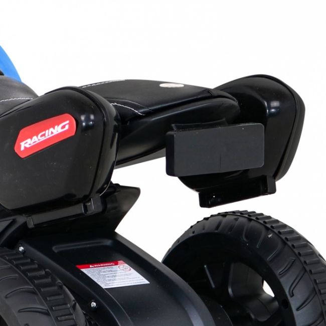 Motocicleta electrica fast tourist, roti din plastic, scaun tapitat, 83x35x63 cm, putere 18w - albastru edeedipa.blj818.nie