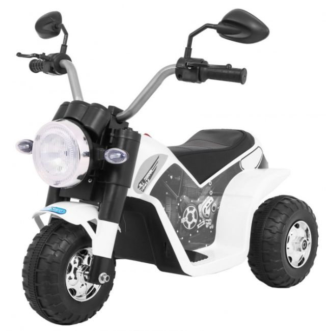 Motocicleta electrica minibike, roti din plastic, scaun tapitat, 71x53x57 cm, putere 6v - alb edeedipa.jc916.bia