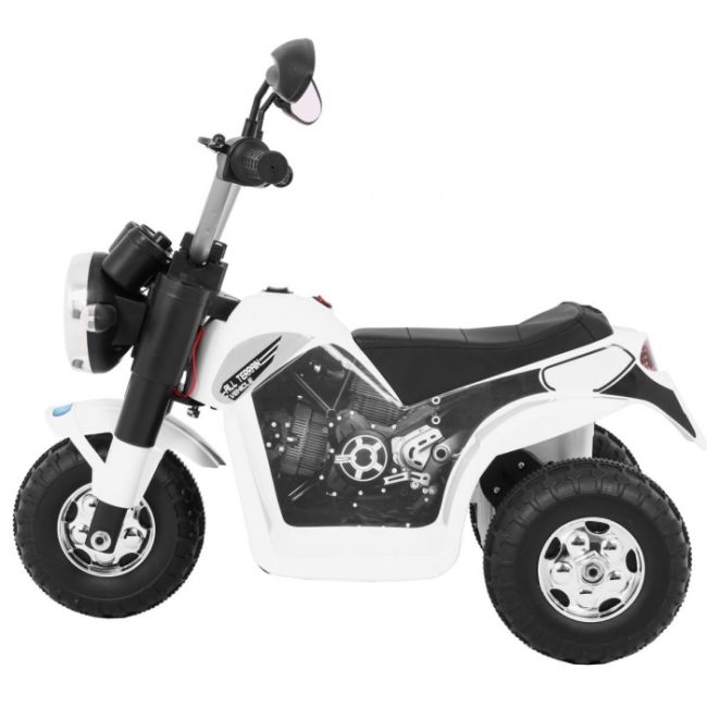 Motocicleta electrica minibike, roti din plastic, scaun tapitat, 71x53x57 cm, putere 6v - alb edeedipa.jc916.bia