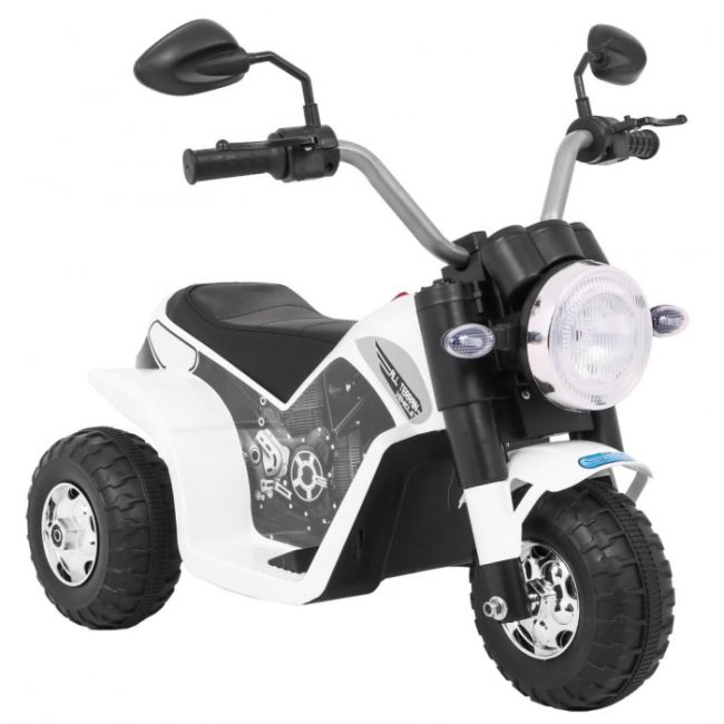 Motocicleta electrica minibike, roti din plastic, scaun tapitat, 71x53x57 cm, putere 6v - alb edeedipa.jc916.bia