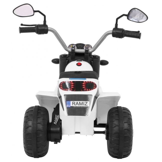 Motocicleta electrica minibike, roti din plastic, scaun tapitat, 71x53x57 cm, putere 6v - alb edeedipa.jc916.bia