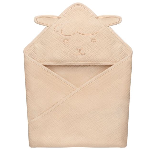 Prosop de baie, Lionelo, Cu gluga, Din muselina, 100% bumbac, 80x80 cm, Absorbtie eficienta, Bej deschis BYNLO-MUSLIN_HOODED_TOWEL_BEIGE_SAND