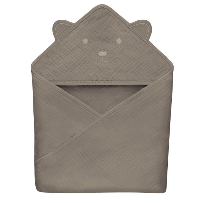 Prosop de baie, Lionelo, Cu gluga, Din muselina, 100% bumbac, 80x80 cm, Absorbtie eficienta, Bej inchis BYNLO-MUSLIN_HOODED_TOWEL_BEIGE_CAPPUCCINO