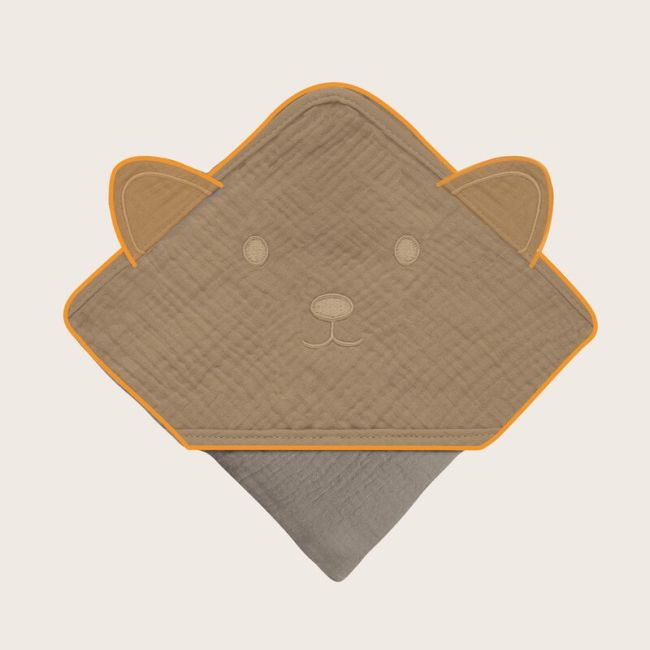 Prosop de baie, Lionelo, Cu gluga, Din muselina, 100% bumbac, 80x80 cm, Absorbtie eficienta, Bej inchis BYNLO-MUSLIN_HOODED_TOWEL_BEIGE_CAPPUCCINO