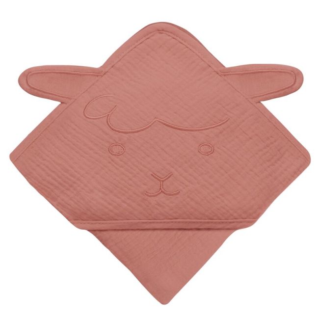 Prosop de baie, Lionelo, Cu gluga, Din muselina, 100% bumbac, 80x80 cm, Absorbtie eficienta, Rosu BYNLO-MUSLIN_HOODED_TOWEL_RED_CORAL