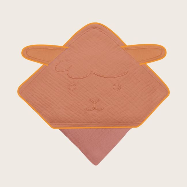 Prosop de baie, Lionelo, Cu gluga, Din muselina, 100% bumbac, 80x80 cm, Absorbtie eficienta, Rosu BYNLO-MUSLIN_HOODED_TOWEL_RED_CORAL