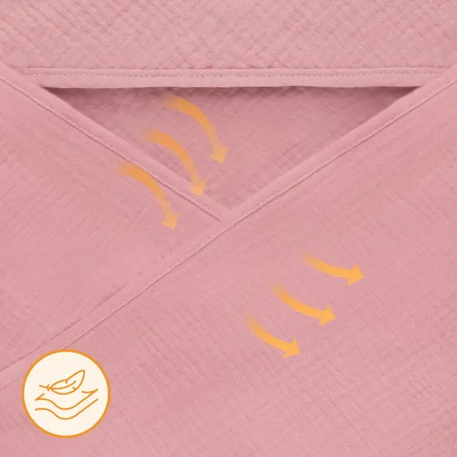 Prosop de baie, Lionelo, Cu gluga, Din muselina, 100% bumbac, 80x80 cm, Absorbtie eficienta, Roz BYNLO-MUSLIN_HOODED_TOWEL_PINK_BABY