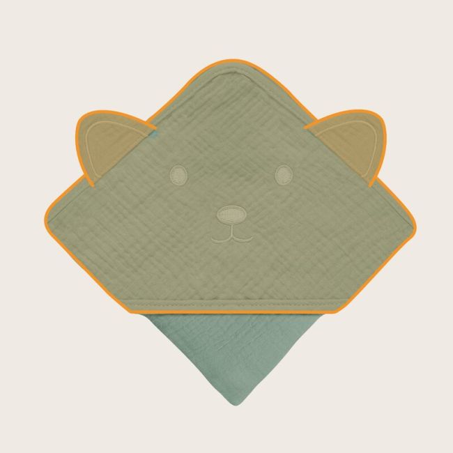 Prosop de baie, Lionelo, Cu gluga, Din muselina, 100% bumbac, 80x80 cm, Absorbtie eficienta, Verde BYNLO-MUSLIN_HOODED_TOWEL_GREEN_FOREST