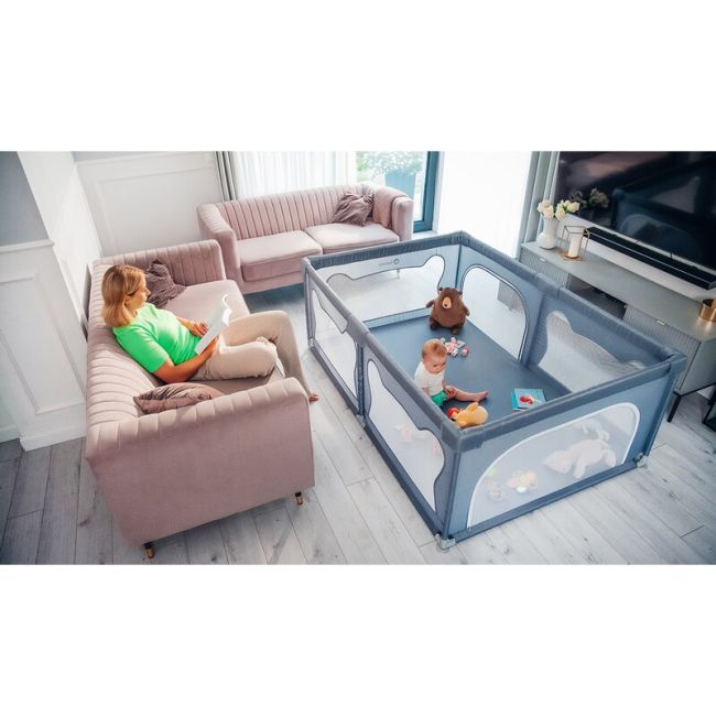 Tarc de joaca copii, Lionelo, Willow, 127 x 187 cm, Pliere compacta, Include geanta de transport, Din plasa, Cu doua intrari laterale si fermoar, Cu ventuze pentru stabilitate, Conform cu EN 12227:2010, Bej BYNLO-WILLOW_BEIGE_SAND