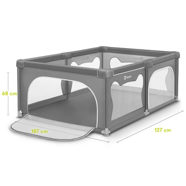 Tarc de joaca copii, Lionelo, Willow, 127 x 187 cm, Pliere compacta, Include geanta de transport, Din plasa, Cu doua intrari laterale si fermoar, Cu ventuze pentru stabilitate, Conform cu EN 12227:2010, Bej BYNLO-WILLOW_BEIGE_SAND