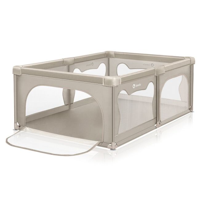 Tarc de joaca copii, Lionelo, Willow, 127 x 187 cm, Pliere compacta, Include geanta de transport, Din plasa, Cu doua intrari laterale si fermoar, Cu ventuze pentru stabilitate, Conform cu EN 12227:2010, Bej BYNLO-WILLOW_BEIGE_SAND