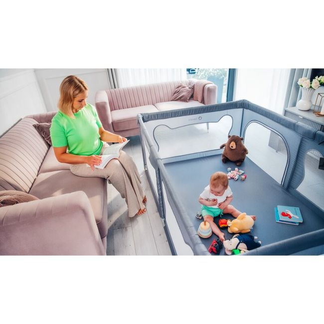 Tarc de joaca copii, Lionelo, Willow, 127 x 187 cm, Pliere compacta, Include geanta de transport, Din plasa, Cu doua intrari laterale si fermoar, Cu ventuze pentru stabilitate, Conform cu EN 12227:2010, Bej BYNLO-WILLOW_BEIGE_SAND