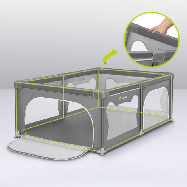 Tarc de joaca copii, Lionelo, Willow, 127 x 187 cm, Pliere compacta, Include geanta de transport, Din plasa, Cu doua intrari laterale si fermoar, Cu ventuze pentru stabilitate, Conform cu EN 12227:2010, Bej BYNLO-WILLOW_BEIGE_SAND