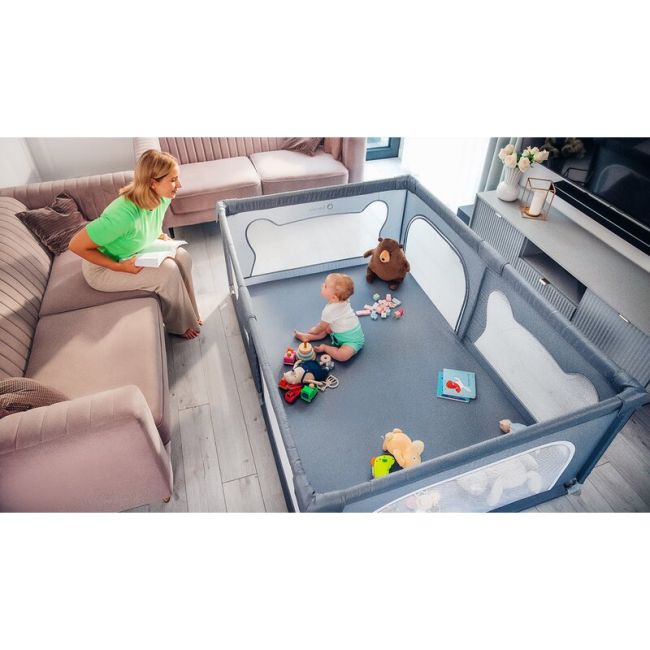 Tarc de joaca copii, Lionelo, Willow, 127 x 187 cm, Pliere compacta, Include geanta de transport, Din plasa, Cu doua intrari laterale si fermoar, Cu ventuze pentru stabilitate, Conform cu EN 12227:2010, Bej BYNLO-WILLOW_BEIGE_SAND