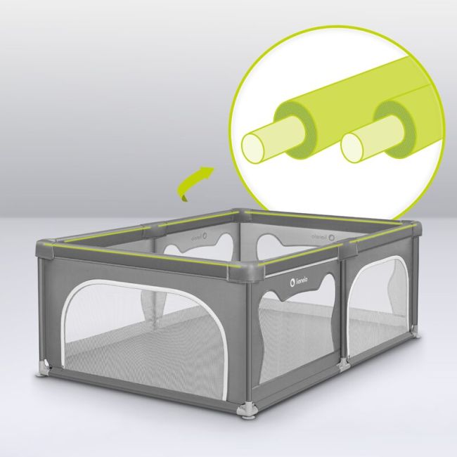 Tarc de joaca copii, Lionelo, Willow, 127 x 187 cm, Pliere compacta, Include geanta de transport, Din plasa, Cu doua intrari laterale si fermoar, Cu ventuze pentru stabilitate, Conform cu EN 12227:2010, Bej BYNLO-WILLOW_BEIGE_SAND