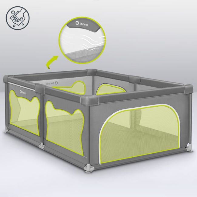 Tarc de joaca copii, Lionelo, Willow, 127 x 187 cm, Pliere compacta, Include geanta de transport, Din plasa, Cu doua intrari laterale si fermoar, Cu ventuze pentru stabilitate, Conform cu EN 12227:2010, Bej BYNLO-WILLOW_BEIGE_SAND