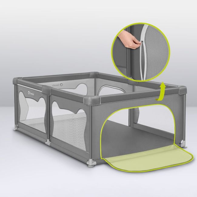 Tarc de joaca copii, Lionelo, Willow, 127 x 187 cm, Pliere compacta, Include geanta de transport, Din plasa, Cu doua intrari laterale si fermoar, Cu ventuze pentru stabilitate, Conform cu EN 12227:2010, Bej BYNLO-WILLOW_BEIGE_SAND