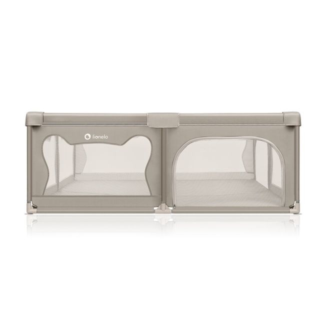 Tarc de joaca copii, Lionelo, Willow XL,180 x 200 cm, Pliere compacta, Include geanta de transport, Din plasa, Cu doua intrari laterale si fermoar, Cu ventuze pentru stabilitate, Conform cu EN 12227:2010, Bej BYNLO-WILLOW_XL_BEIGE_SAND