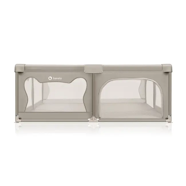 Tarc de joaca copii, Lionelo, Willow XL,180 x 200 cm, Pliere compacta, Include geanta de transport, Din plasa, Cu doua intrari laterale si fermoar, Cu ventuze pentru stabilitate, Conform cu EN 12227:2010, Bej BYNLO-WILLOW_XL_BEIGE_SAND