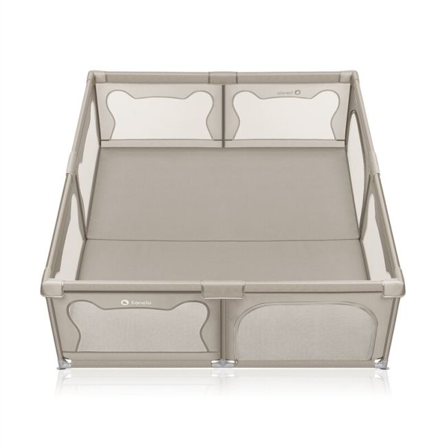 Tarc de joaca copii, Lionelo, Willow XL,180 x 200 cm, Pliere compacta, Include geanta de transport, Din plasa, Cu doua intrari laterale si fermoar, Cu ventuze pentru stabilitate, Conform cu EN 12227:2010, Bej BYNLO-WILLOW_XL_BEIGE_SAND