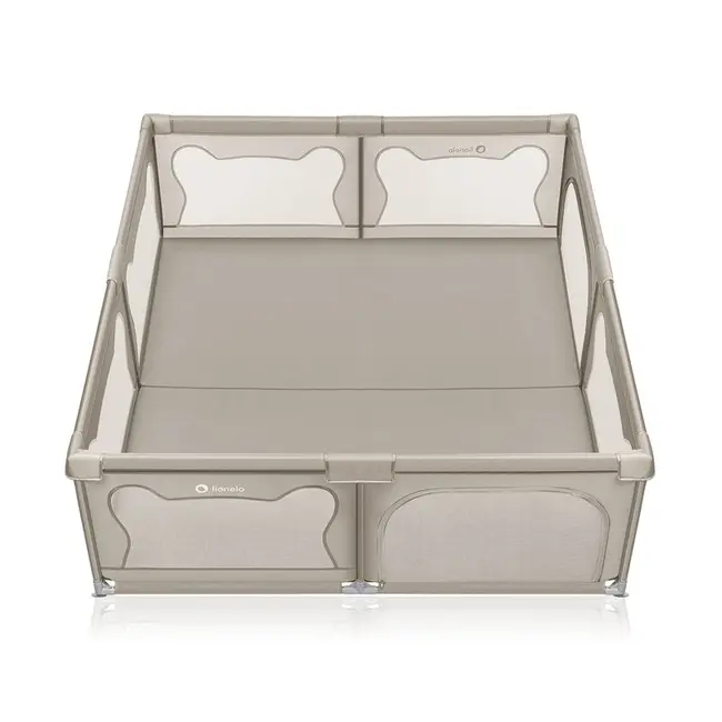 Tarc de joaca copii, Lionelo, Willow XL,180 x 200 cm, Pliere compacta, Include geanta de transport, Din plasa, Cu doua intrari laterale si fermoar, Cu ventuze pentru stabilitate, Conform cu EN 12227:2010, Bej BYNLO-WILLOW_XL_BEIGE_SAND