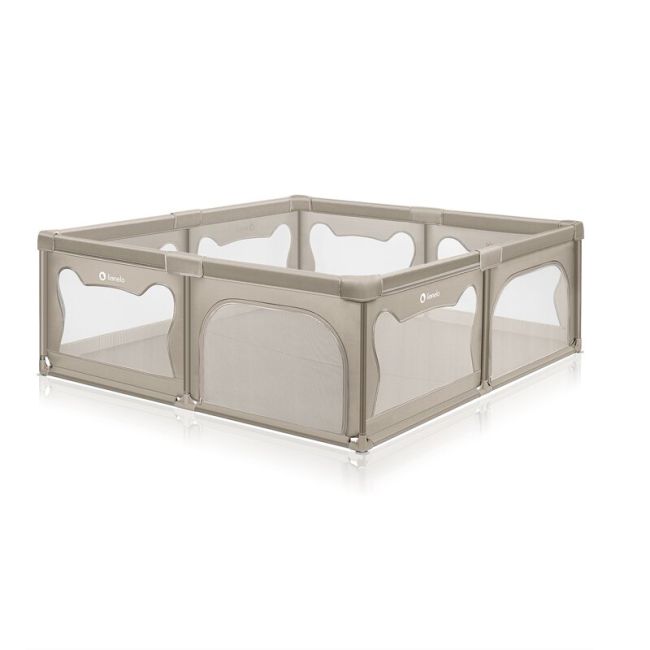 Tarc de joaca copii, Lionelo, Willow XL,180 x 200 cm, Pliere compacta, Include geanta de transport, Din plasa, Cu doua intrari laterale si fermoar, Cu ventuze pentru stabilitate, Conform cu EN 12227:2010, Bej BYNLO-WILLOW_XL_BEIGE_SAND