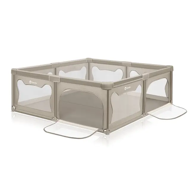 Tarc de joaca copii, Lionelo, Willow XL,180 x 200 cm, Pliere compacta, Include geanta de transport, Din plasa, Cu doua intrari laterale si fermoar, Cu ventuze pentru stabilitate, Conform cu EN 12227:2010, Bej BYNLO-WILLOW_XL_BEIGE_SAND