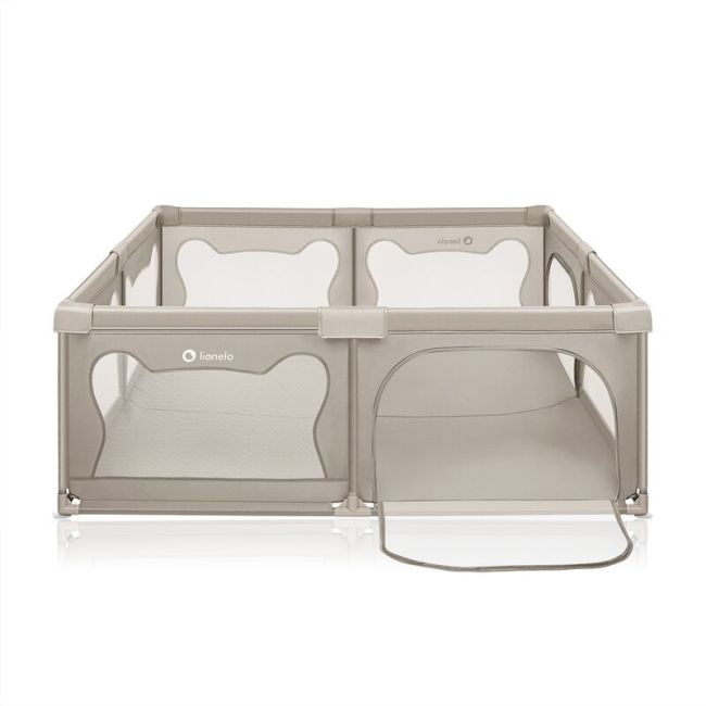 Tarc de joaca copii, Lionelo, Willow XL,180 x 200 cm, Pliere compacta, Include geanta de transport, Din plasa, Cu doua intrari laterale si fermoar, Cu ventuze pentru stabilitate, Conform cu EN 12227:2010, Bej BYNLO-WILLOW_XL_BEIGE_SAND