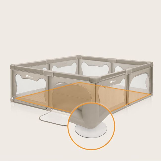 Tarc de joaca copii, Lionelo, Willow XL,180 x 200 cm, Pliere compacta, Include geanta de transport, Din plasa, Cu doua intrari laterale si fermoar, Cu ventuze pentru stabilitate, Conform cu EN 12227:2010, Bej BYNLO-WILLOW_XL_BEIGE_SAND