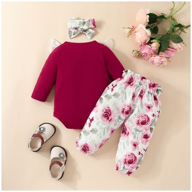 Compleu cu body visiniu pentru fetite - love mdhmm-291-r2