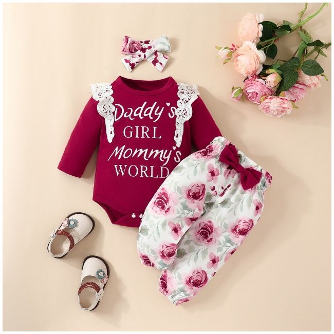 Compleu cu body visiniu pentru fetite - love mdhmm-291-r2