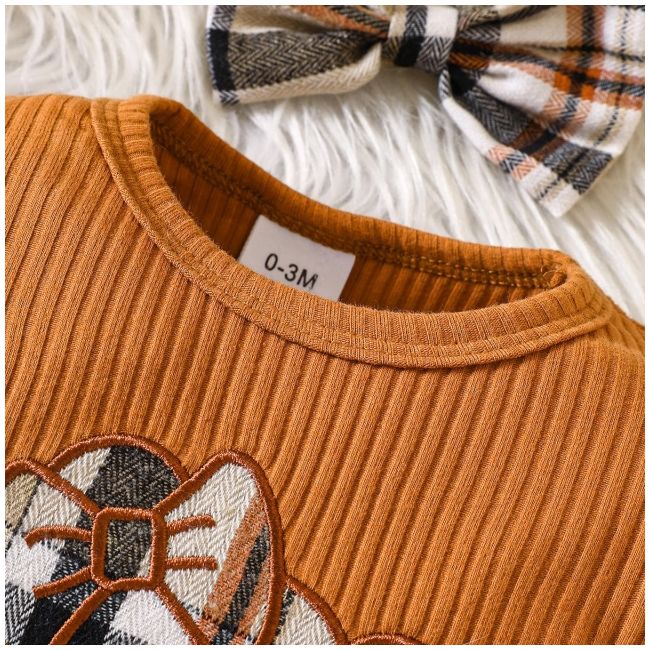 Costumas cu body maro si fustita in carouri - teddy mdhmm-352-r2