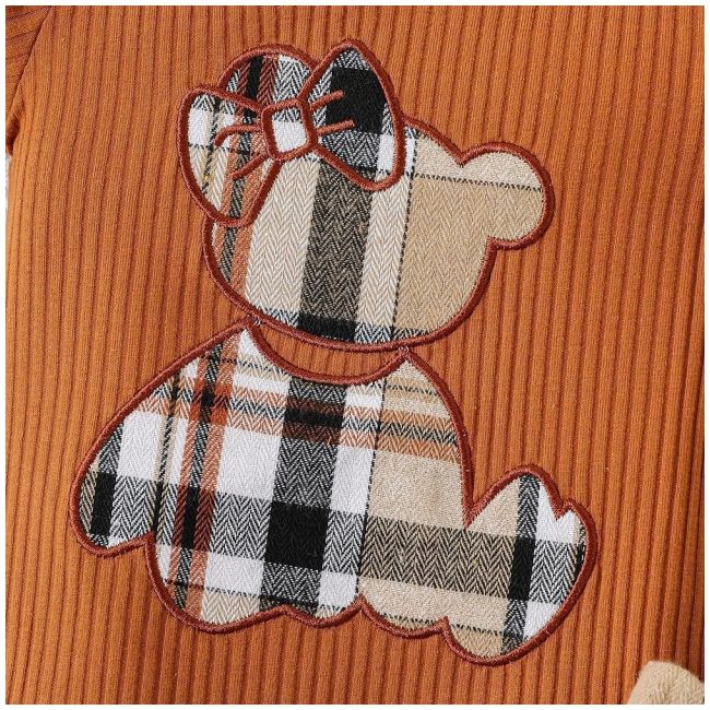 Costumas cu body maro si fustita in carouri - teddy mdhmm-352-r2