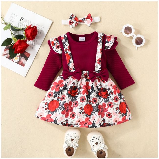 Sarafan cu body visiniu - little flowers cshmm-315-r2