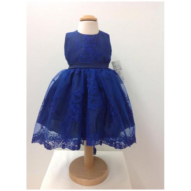 Rochita cu broderie albastra de botez pentru bebeluse Blue Princess - SNB11