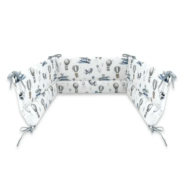 Aparatoare pentru patut, MimiNu, Din bumbac certificat Oeko Tex Standard 100, 180x30 cm, Cu panglici, Blue Plane BYN6426972025560