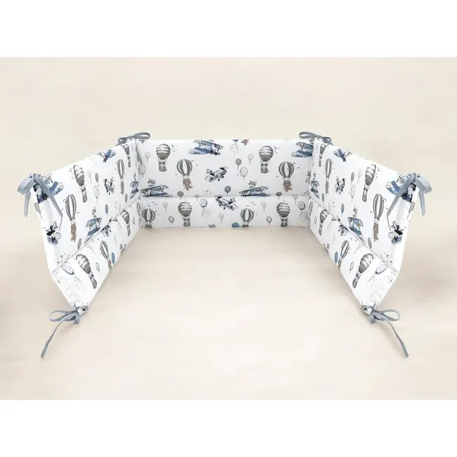 Aparatoare pentru patut, MimiNu, Din bumbac certificat Oeko Tex Standard 100, 180x30 cm, Cu panglici, Blue Plane BYN6426972025560