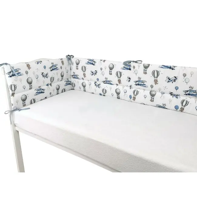 Aparatoare pentru patut, MimiNu, Din bumbac certificat Oeko Tex Standard 100, 180x30 cm, Cu panglici, Blue Plane BYN6426972025560