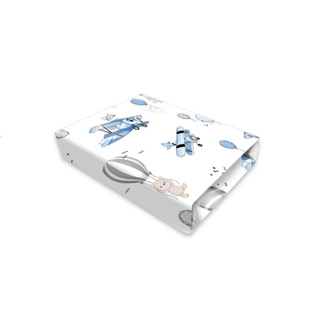 Cearceaf cu elastic, MimiNu, Pentru patut 120X60 cm, Din bumbac certificat Oeko Tex Standard 100, Blue Plane BYN6426972025546