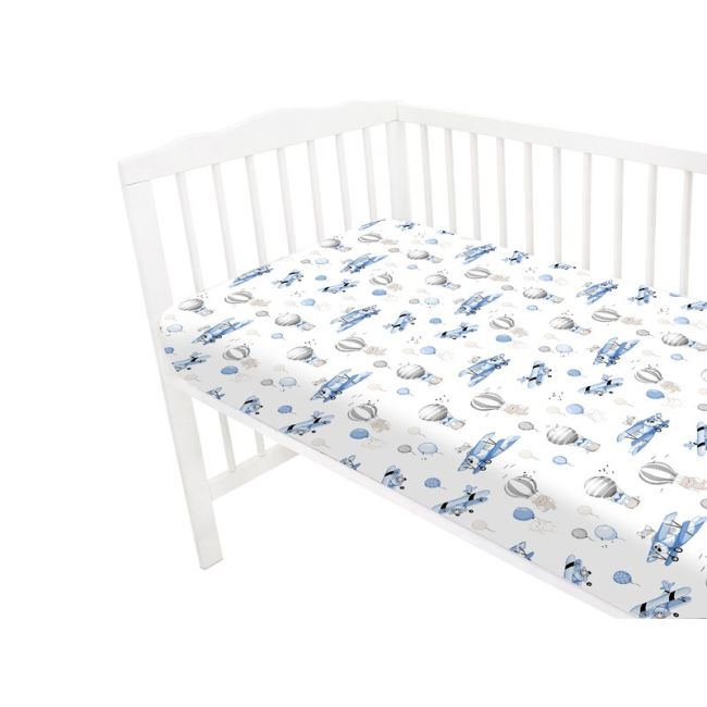Cearceaf cu elastic, MimiNu, Pentru patut 120X60 cm, Din bumbac certificat Oeko Tex Standard 100, Blue Plane BYN6426972025546