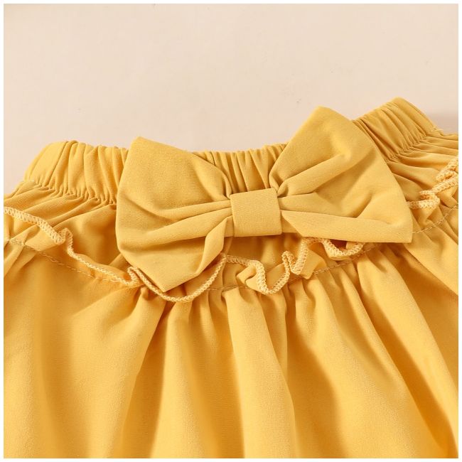 Costumas cu body alb si fustita galben mustar cshmm-338-r2
