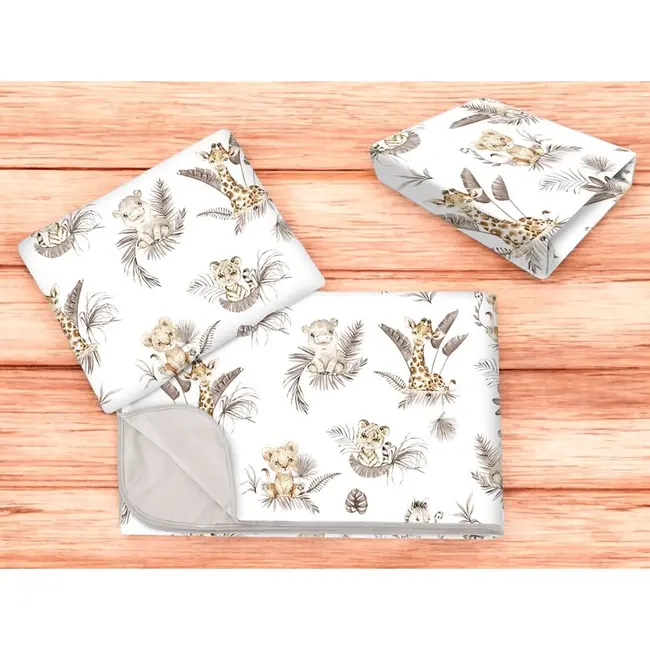 Lenjerie patut cu 3 piese, MimiNu, Cu cearceaf 120x60 cm, Din bumbac certificat Oeko Tex Standard 100, Cu paturica si pernuta, Savanna BYN6426972025799