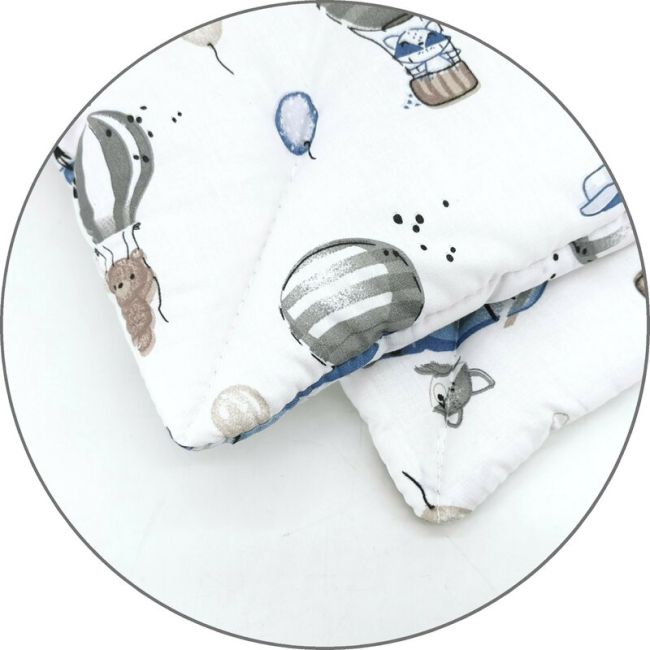 Lenjerie patut cu 3 piese, MimiNu, Cu cearceaf 120x60 cm, Pilota, Pernuta, Din bumbac certificat Oeko Tex Standard 100, Blue Plane BYN6426972026307